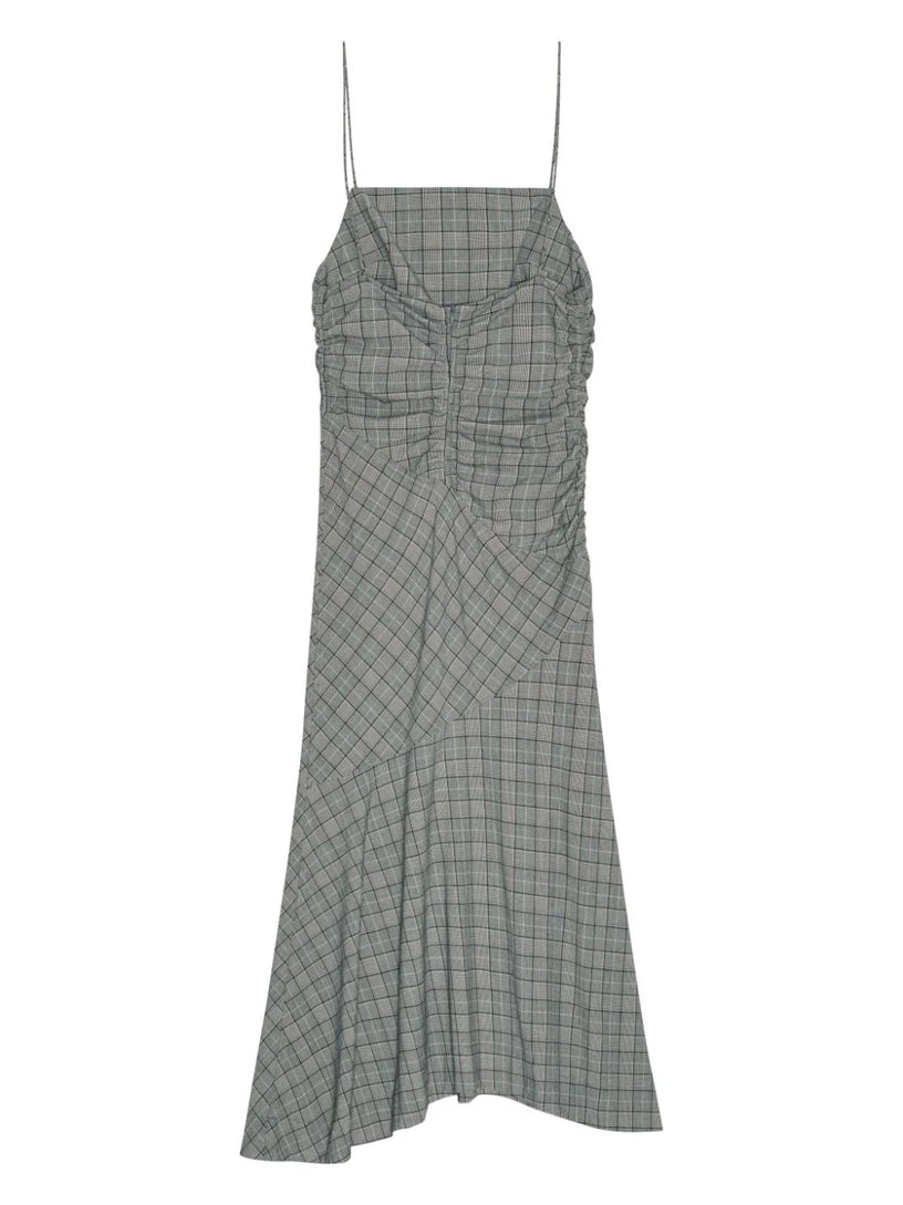 Checkered Ruched Long Slip Dress