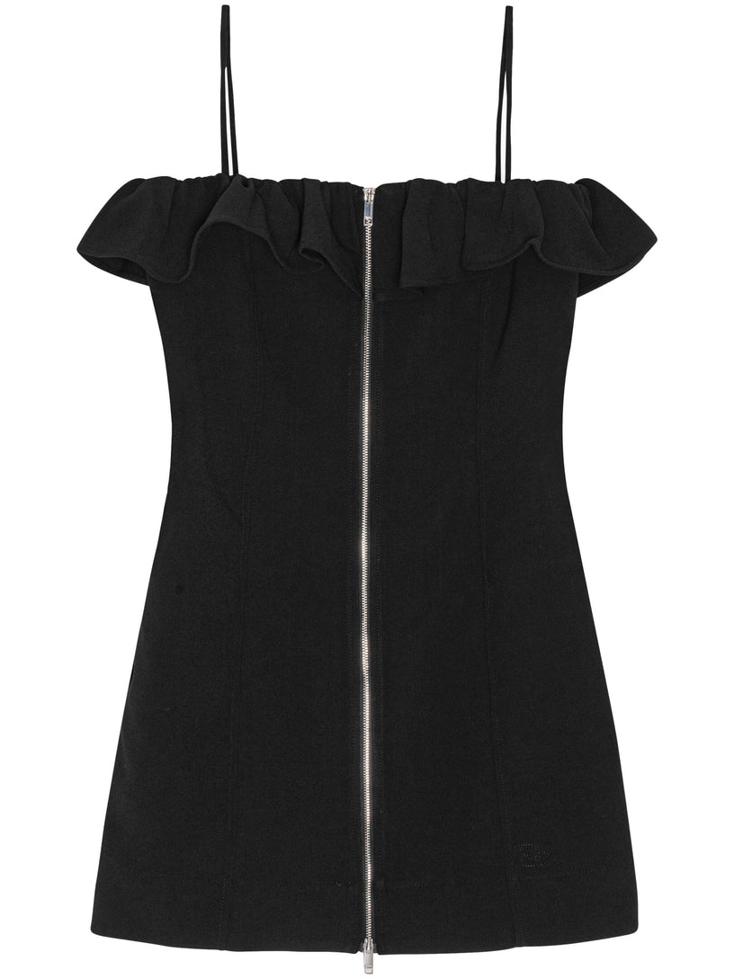 Black bonded crepe strap mini dress