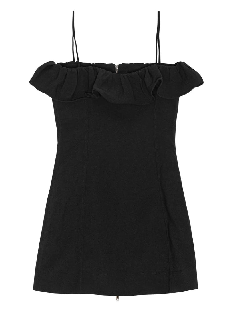 Black bonded crepe strap mini dress