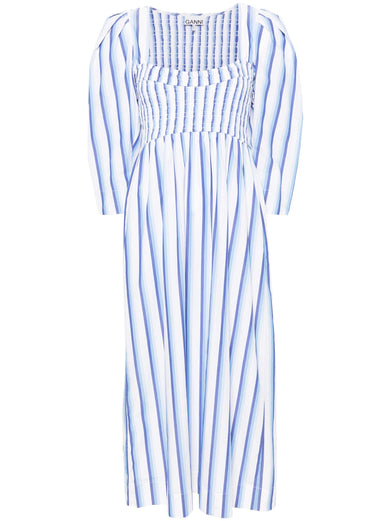 Blue Striped Cotton Smock Long Dress