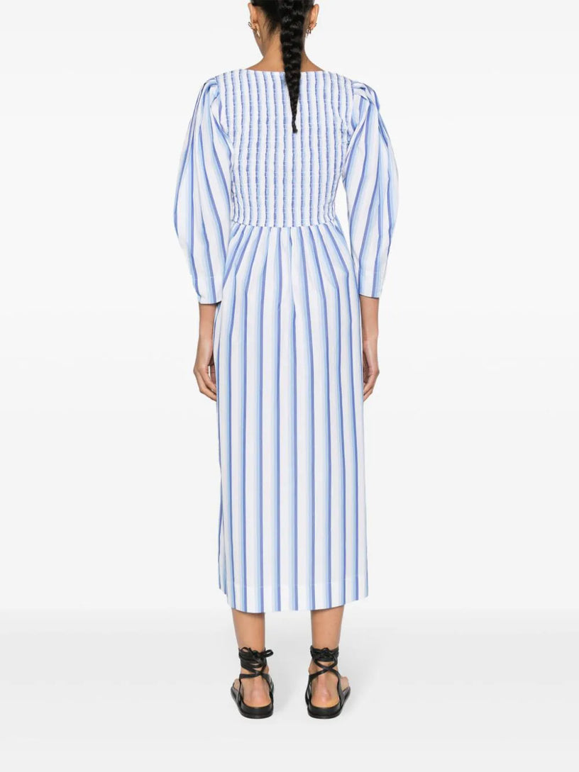 Blue Striped Cotton Smock Long Dress