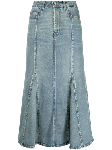 Denim Peplum Midi Skirt