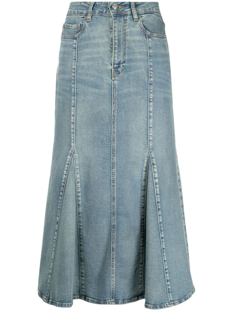 GANNI Denim peplum midi skirt