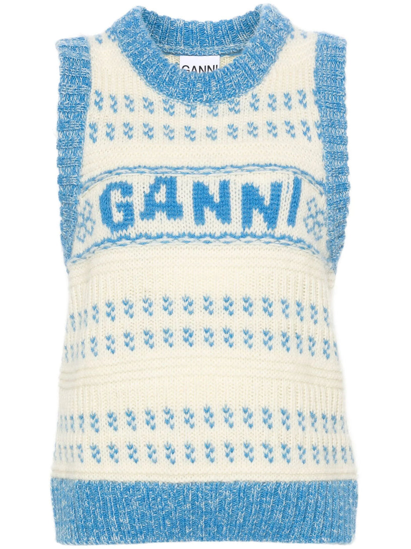 GANNI Blue graphic o-neck vest