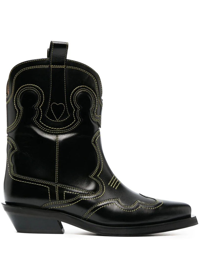 Embroidered Western boots with black/yellow low shaft