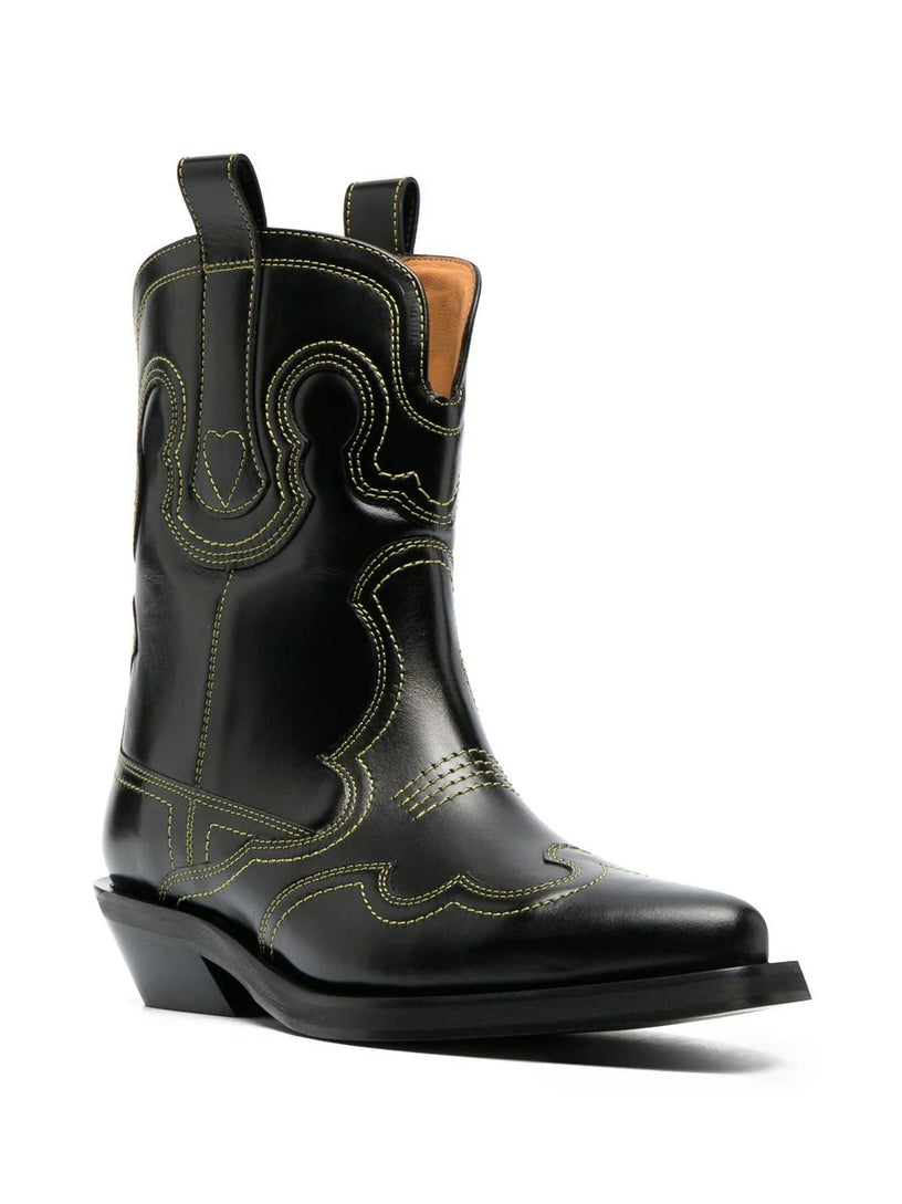 Embroidered Western boots with black/yellow low shaft