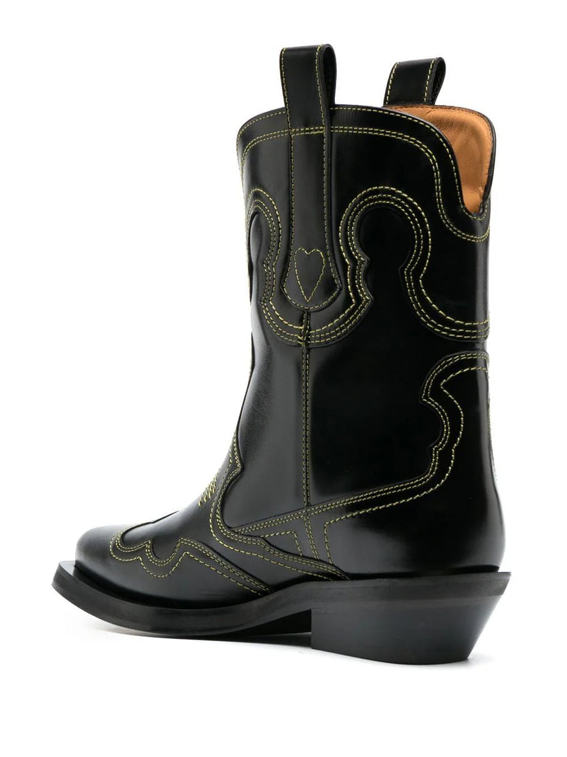 Embroidered Western boots with black/yellow low shaft