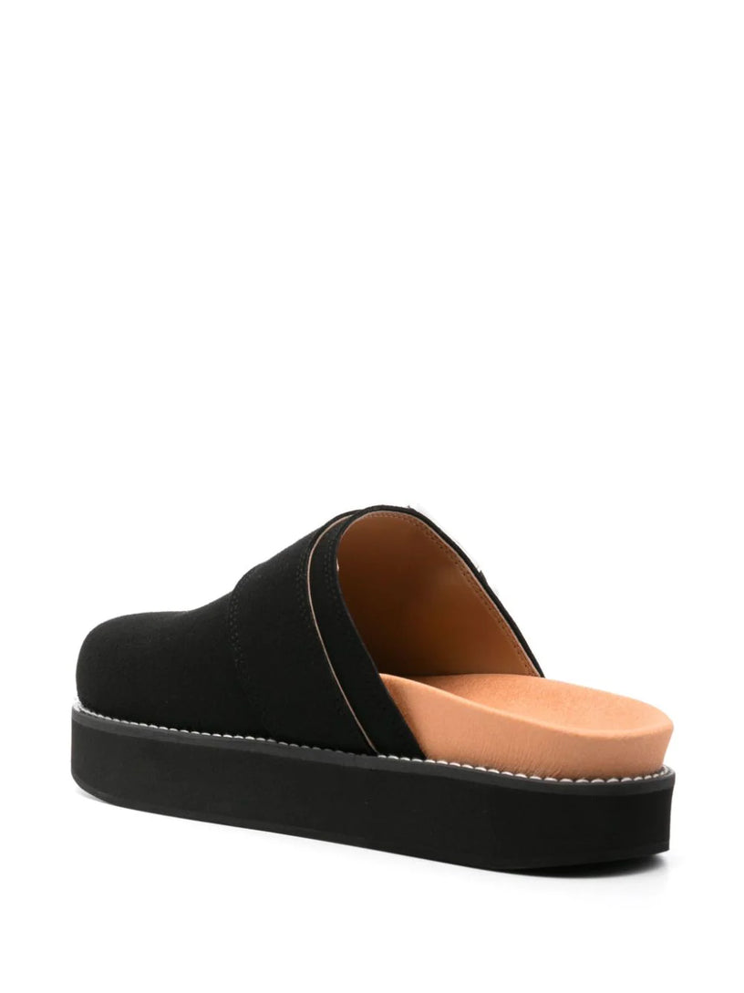 Suede buckle mules