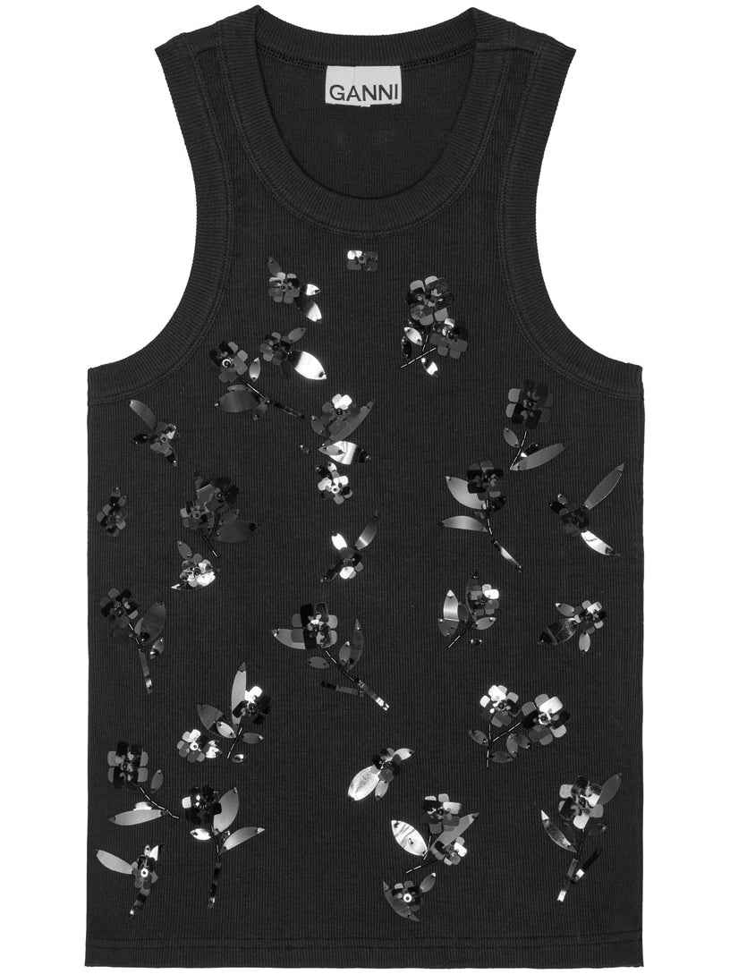 Rib Jersey Embellished Tank Top