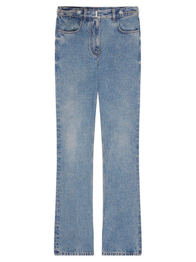 Boot cut pants in denim with chain details