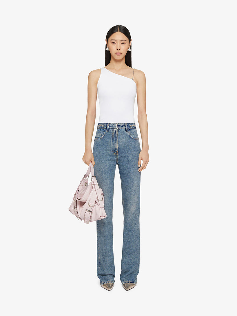 Boot cut pants in denim with chain details