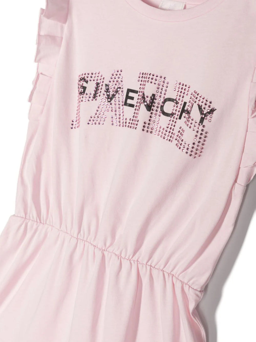 Dress with logo and rhinestones