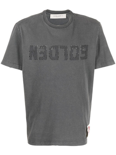 Anthracite gray men's t-shirt with distressed treatment