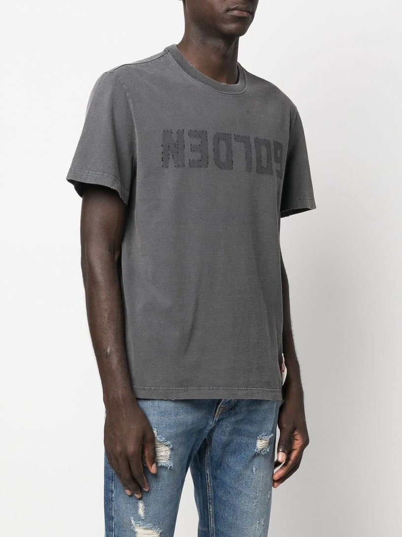 Anthracite gray men's t-shirt with distressed treatment