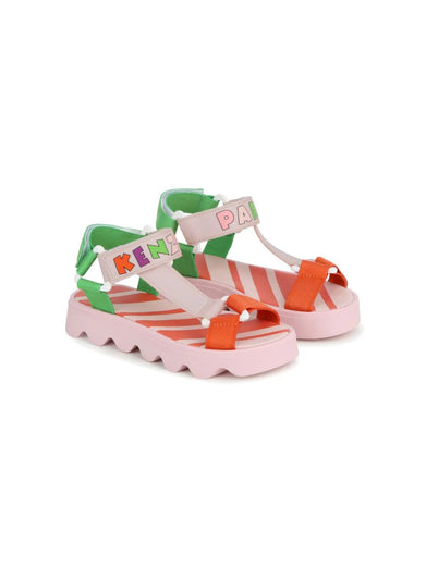 Color block sandals with printed logo