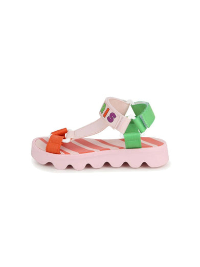 Color block sandals with printed logo