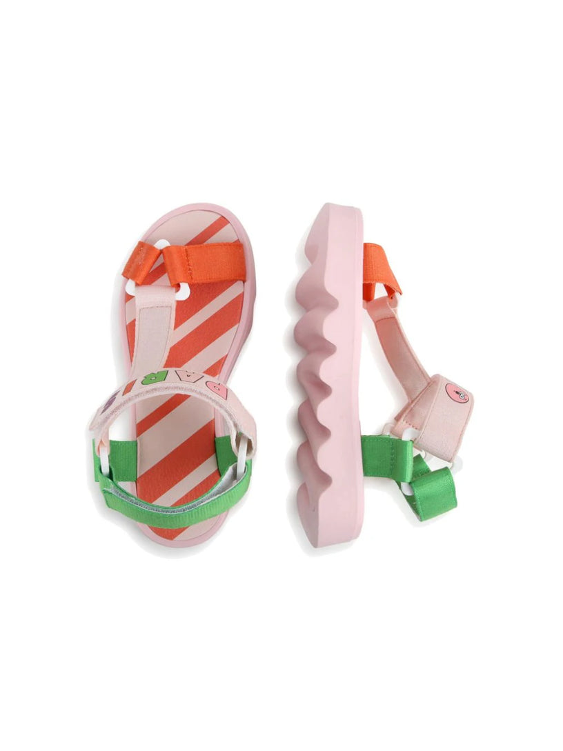 Color block sandals with printed logo