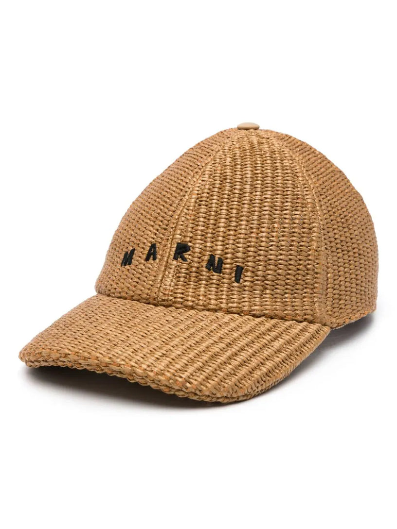 MARNI Baseball cap in raffia with embroidery logo