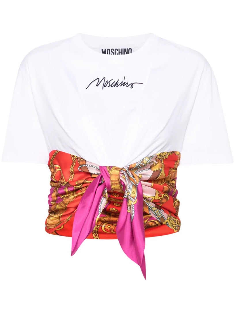 Moschino Scarf detail cropped t-shirt