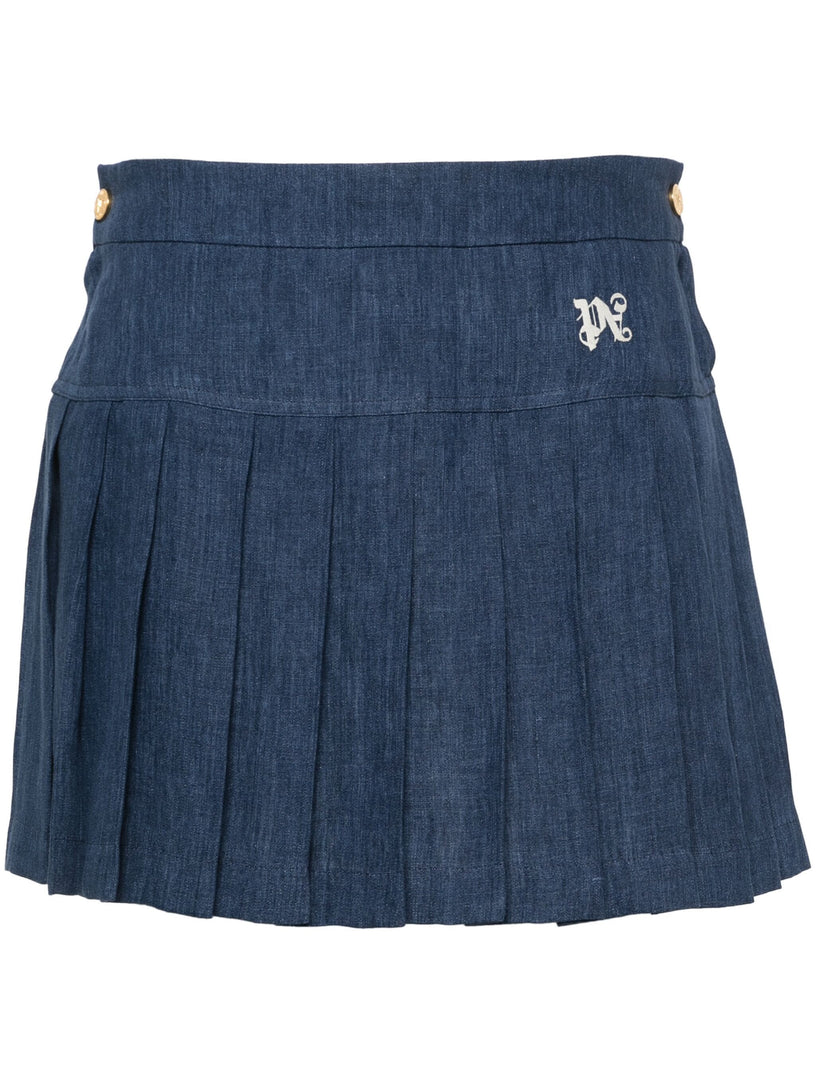 Logo-embroidered pleated skirt