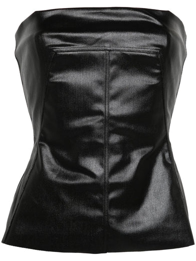 Lido bustier top in gun metal coated stretch denim