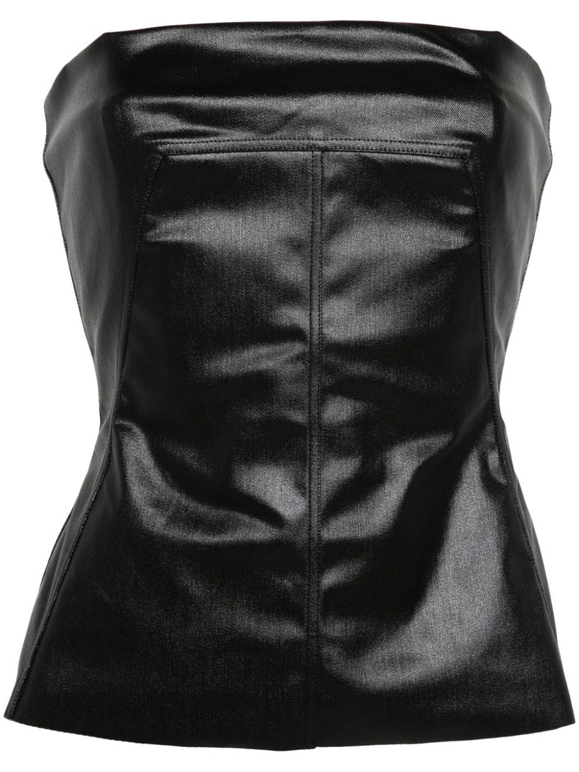 RICK OWENS Lido bustier top in gun metal coated stretch denim