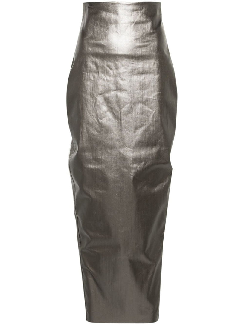 RICK OWENS Dirt pillar in gun metal coated stretch denim