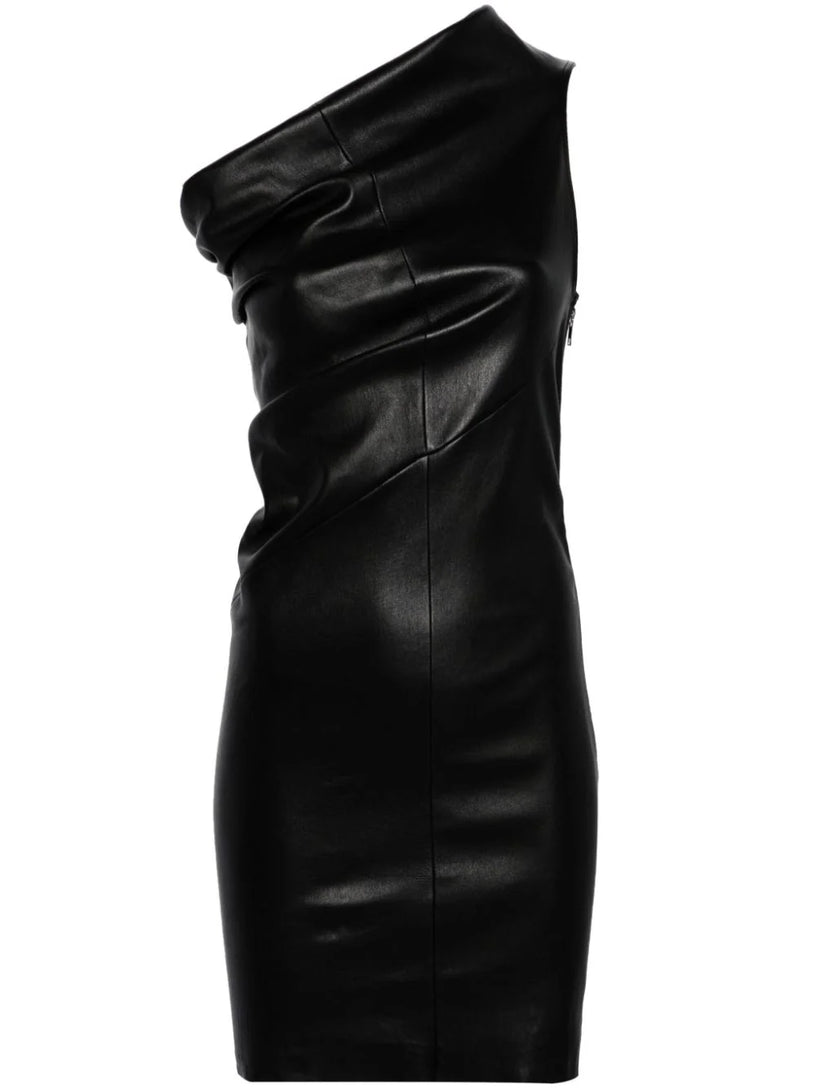 RICK OWENS Lido athena dress mini in black stretch lamb leather