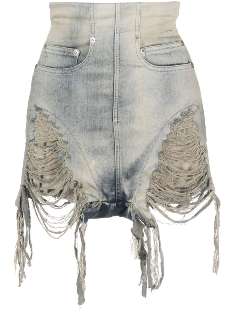 Rick Owens DRKSHDW Dirt cutoffs in sky stretch denim