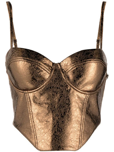 Textured corset top metallic brown