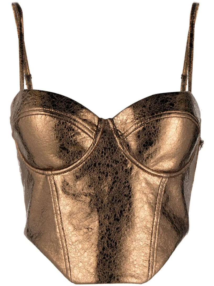 ROTATE Textured corset top metallic brown