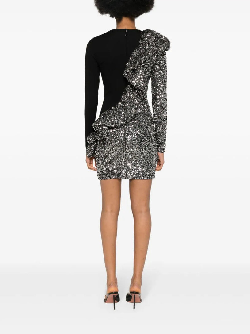 Sequin ruffle LS dress