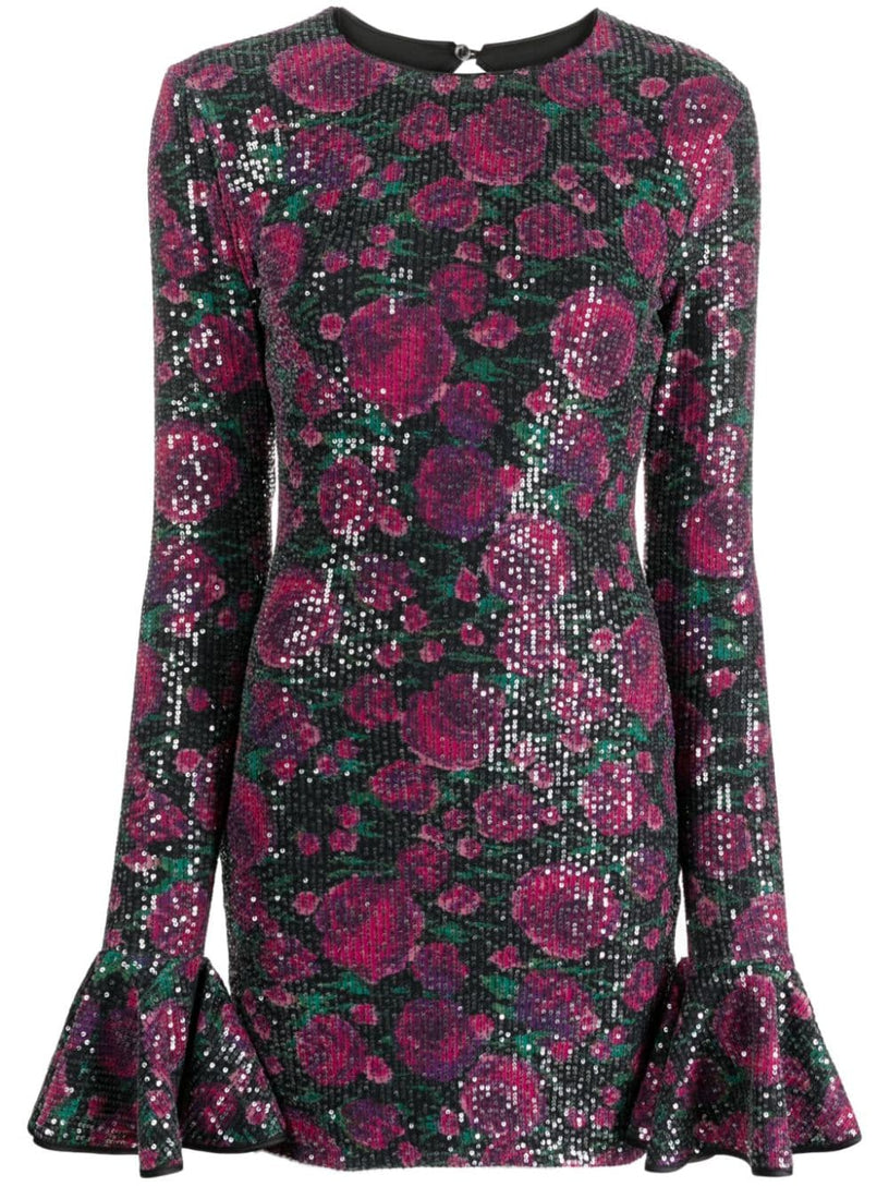 Sequins dress roses print