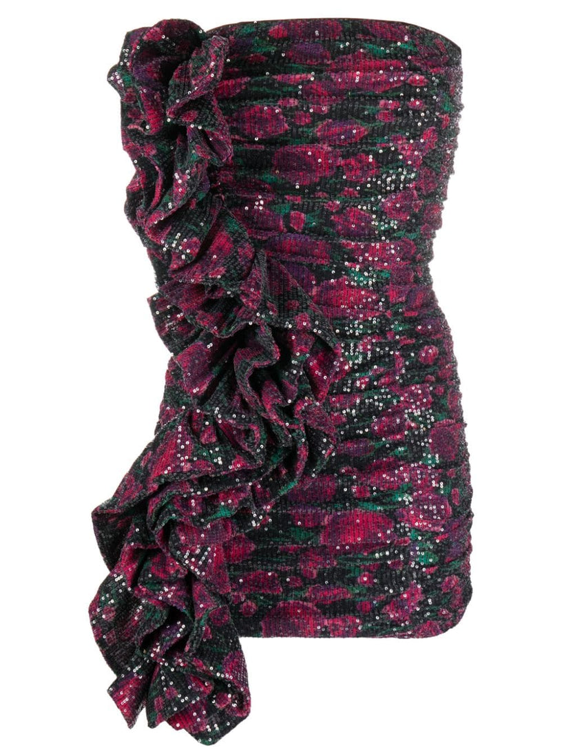 ROTATE Sequins ruched dress pink print