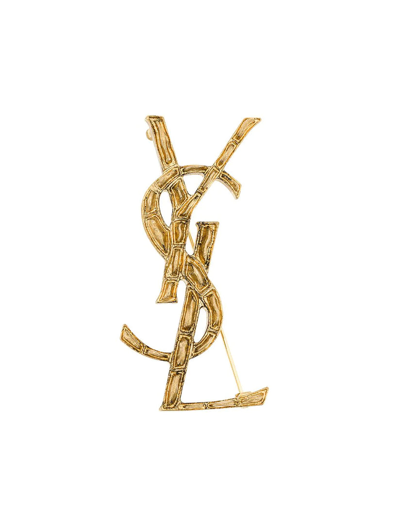 Saint Laurent Opyum ysl crocodile brooch in golden-plated brass