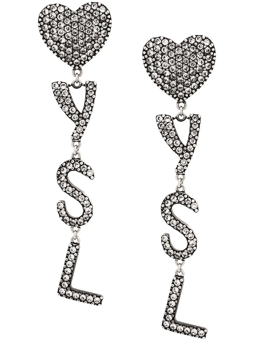 Saint Laurent Opyum ysl heart earrings in metal and crystals