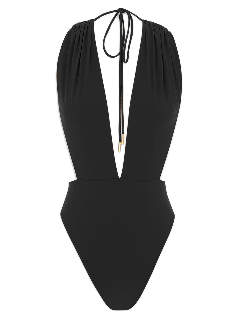 Backless V-halter swimsuit