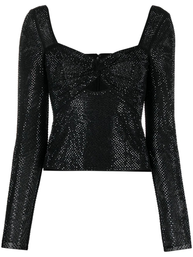 SELF PORTRAIT Rhinestone mesh top