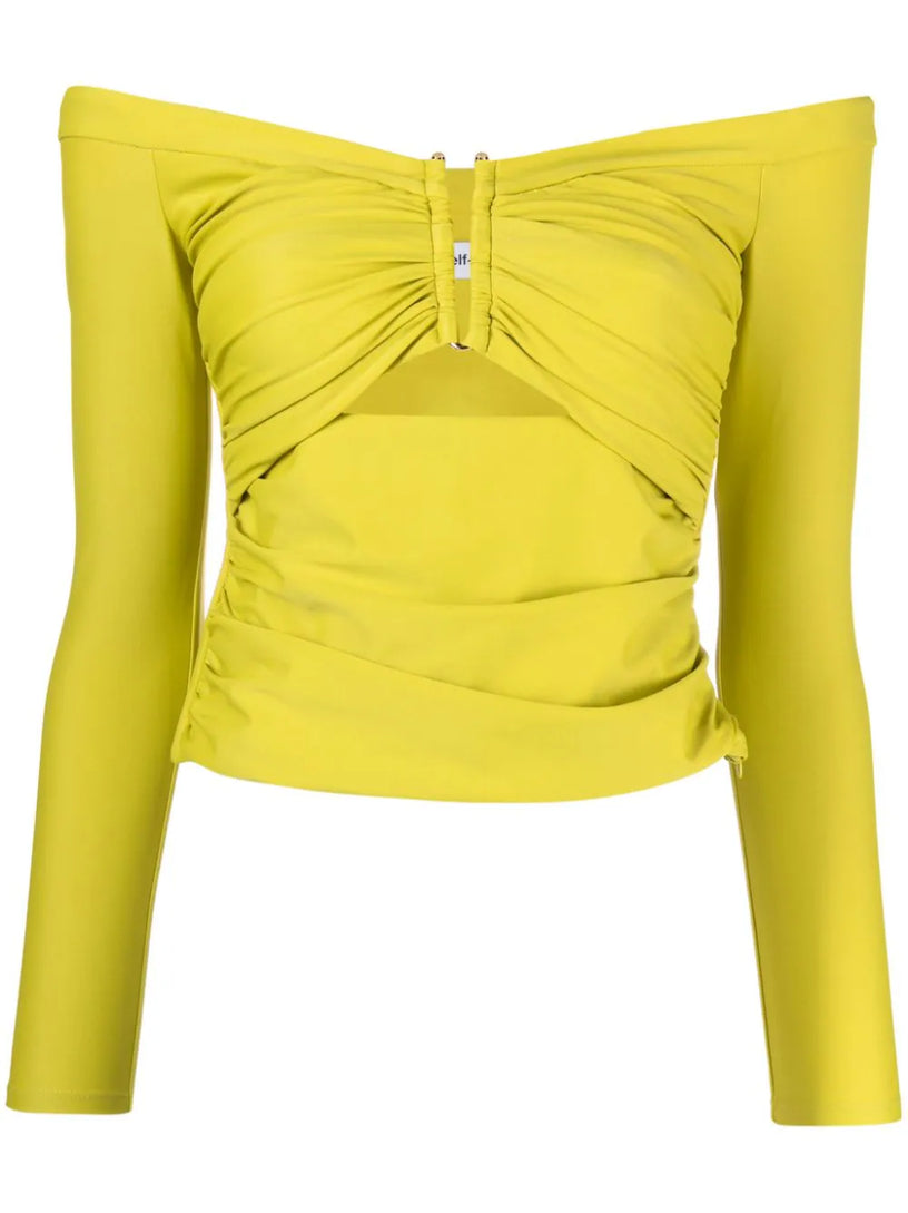 Chartreuse jersey off shoulder top