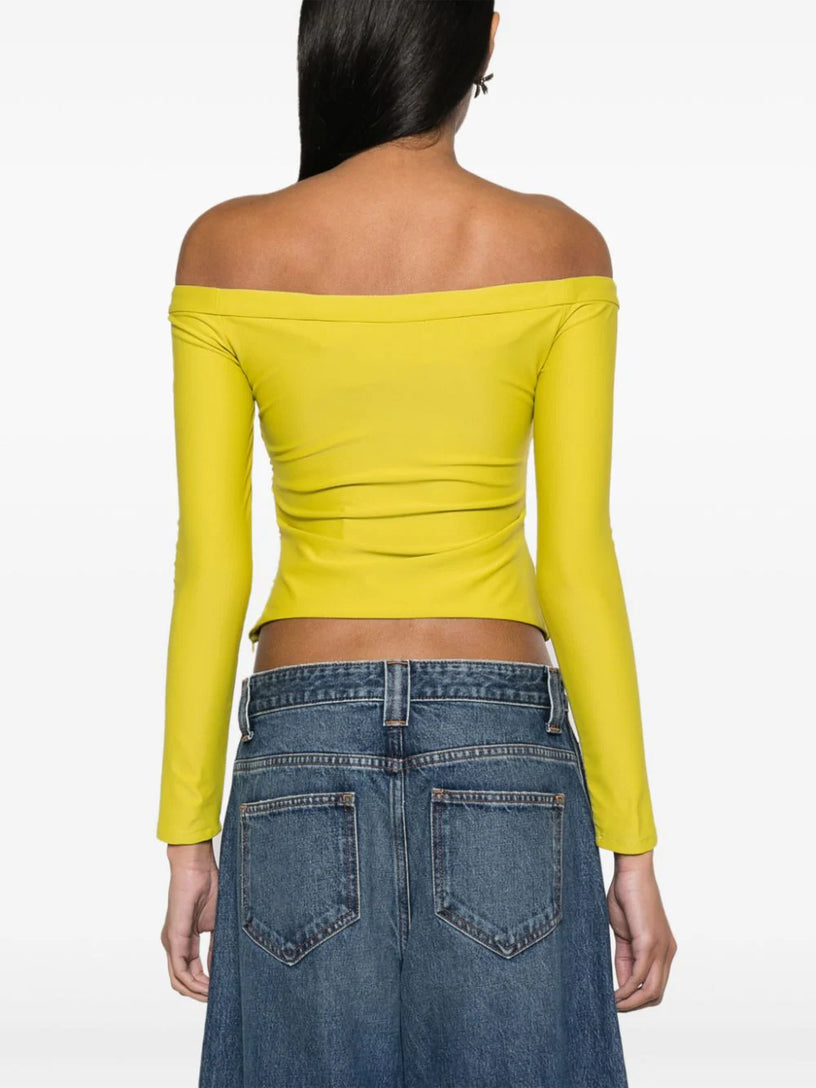 Chartreuse jersey off shoulder top