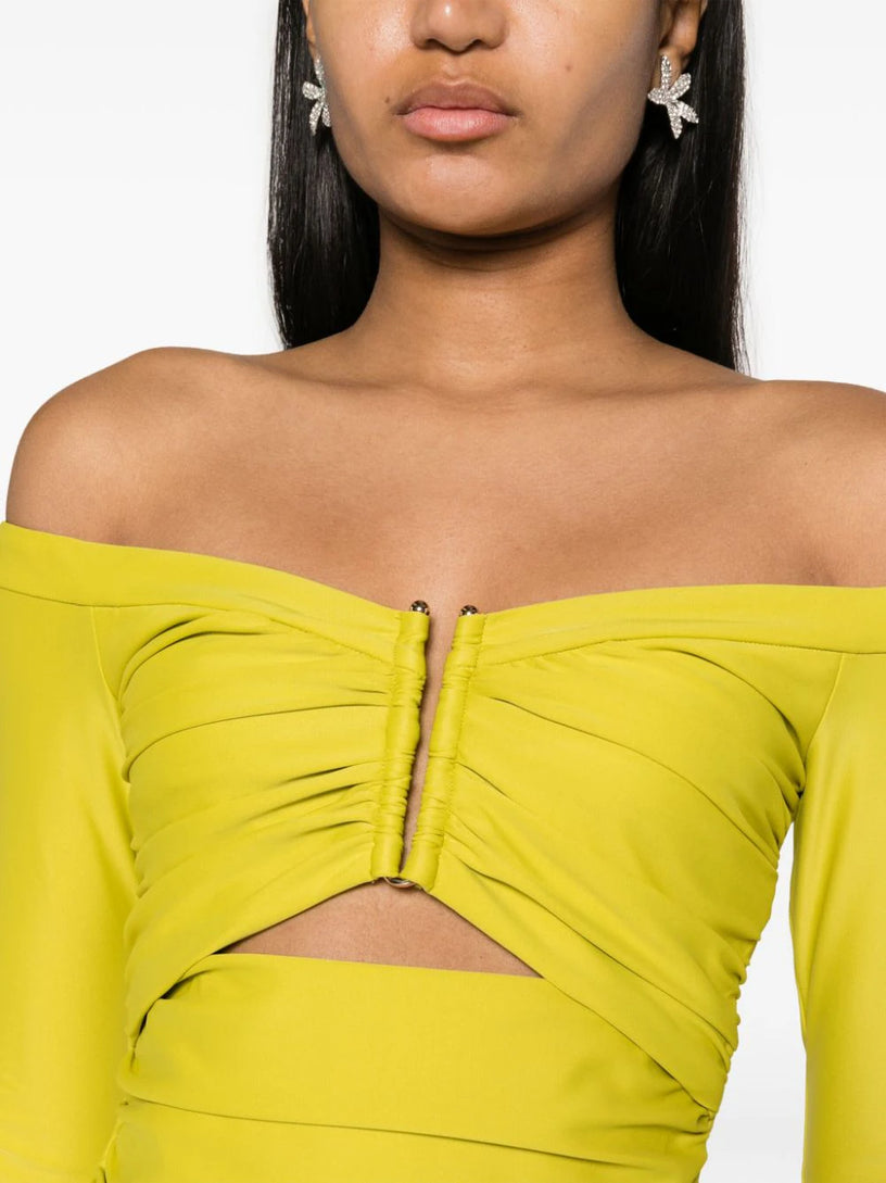 Chartreuse jersey off shoulder top