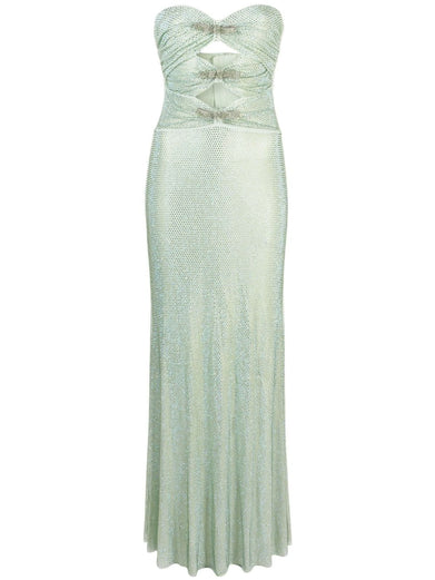 Mint rhinestone strapless maxi dress