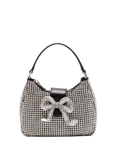 Silver diamante crescent bow bag