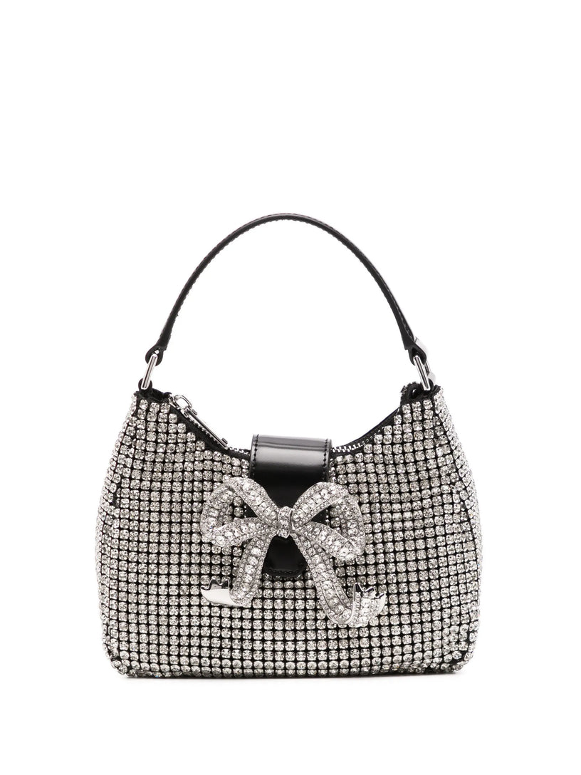 SELF PORTRAIT Silver diamante crescent bow bag