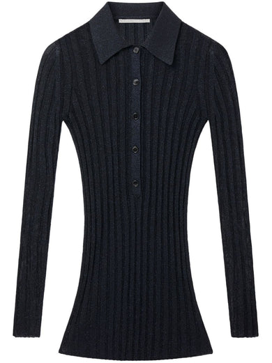 Lurex Rib Knit Polo Top