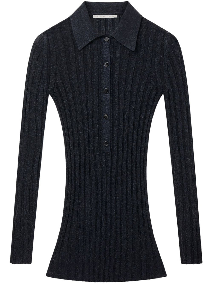 Lurex Rib Knit Polo Top