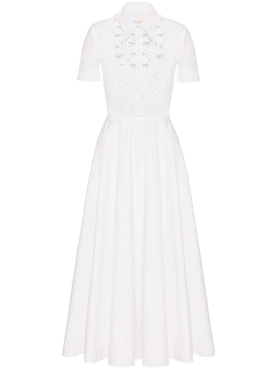 Midi dress in embroidered compact poplin