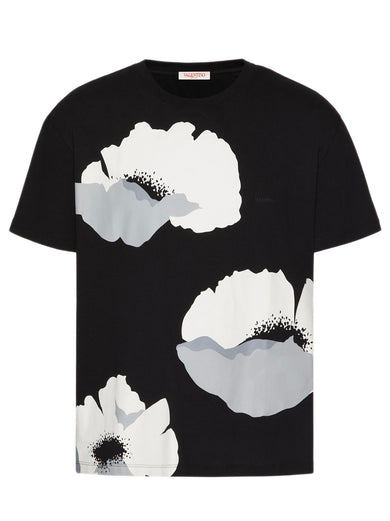 Cotton T-Shirt with Valentino Flower Portrait print