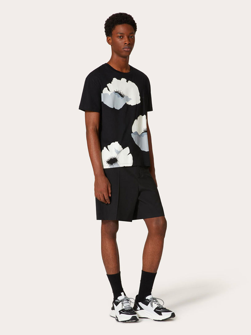 Cotton T-Shirt with Valentino Flower Portrait print