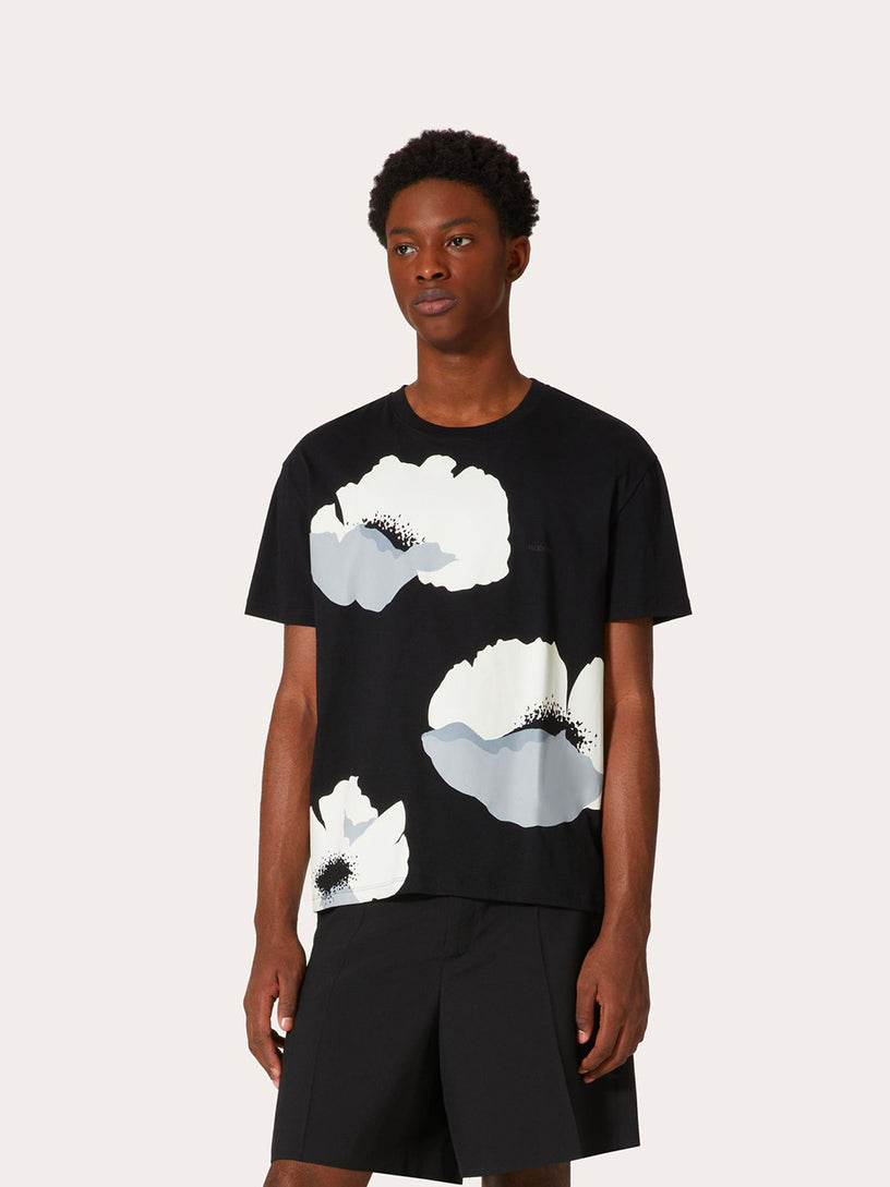 Cotton T-Shirt with Valentino Flower Portrait print